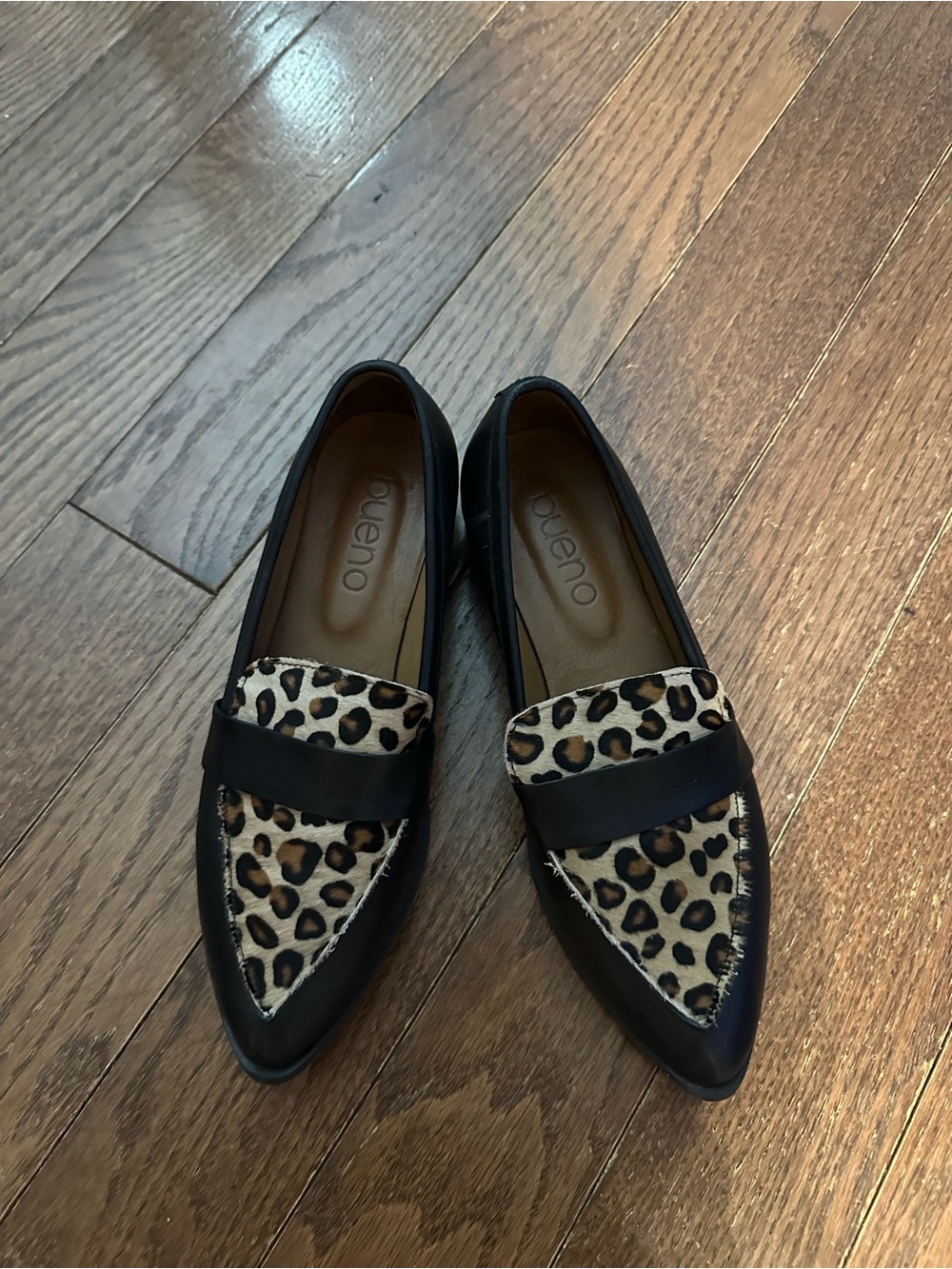 Bueno Black & Leopard Pointed Penny Loafers